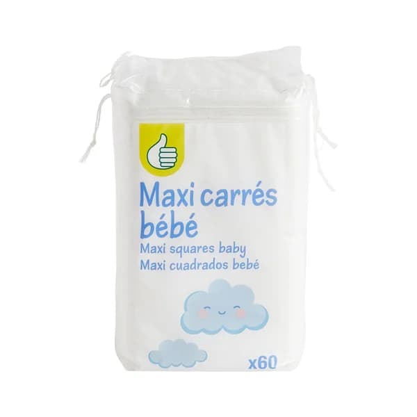 PRODUCTO ECONÓMICO ALCAMPO Algodón cuadrado de tamaño maxi, para cara y cuerpo PRODUCTO ECONÓMICO ALCAMPO 60 uds. - 1 ud - Imagen del producto en Findit
