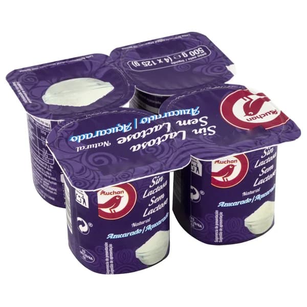 AUCHAN Yogur natural azucarado sin lactosa 4 x 125 g. Producto Alcampo - 0.5 kg - Imagen del producto en Findit