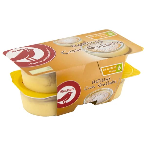 AUCHAN Natillas de vainilla con galleta 4 x 125 g. Producto Alcampo - 0.5 kg - Imagen del producto en Findit