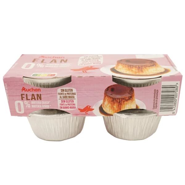 AUCHAN Flan de huevo con (0% materia grasa) elaborado al baño Maria 4 x 100 g. Producto Alcampo - 0.4 kg - Imagen del producto en Findit