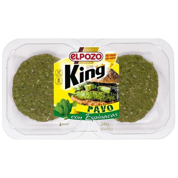 Burger meat de pavo con espinacas, elaboradas sin gluten ni lactosa  EL POZO King 2 x 120 g. - 0.24 kg - Imagen del producto en Findit