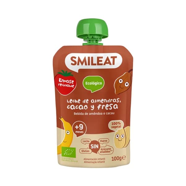 SMILEAT Bolsita de fruta (fresa) ecológica, con leche de almendras y cacao, a partir de 9 meses 100 g. - 0.1 kg - Imagen del producto en Findit