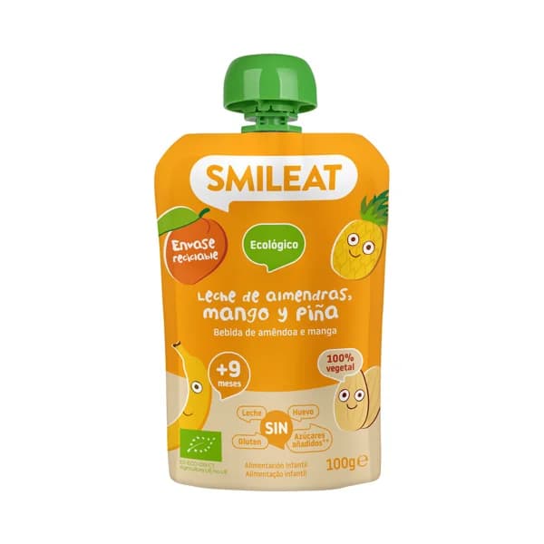SMILEAT Bolsita de fruta (mango y piña) ecológica con leche de almendras, a partir de 9 meses 100 g. - 0.1 kg - Imagen del producto en Findit