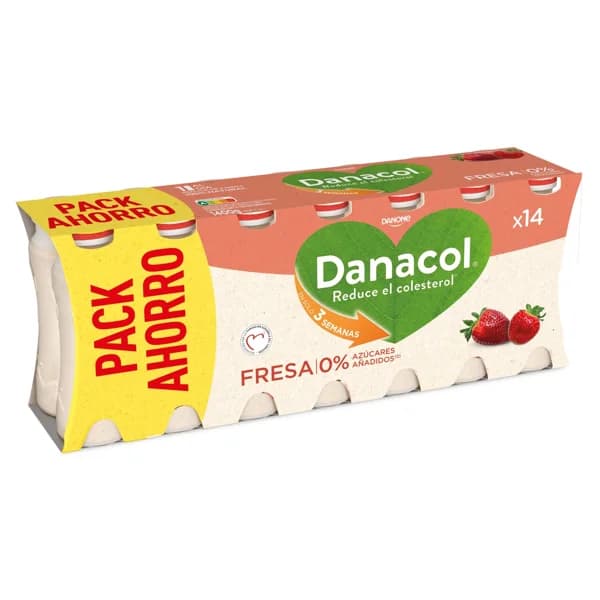 DANACOL Leche fermentada desnatada con edulcorantes, esteroles vegetales añadidos y sabor a fresa de Danone 14 x 100 g. - 1.34 l - Imagen del producto en Findit