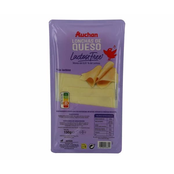 AUCHAN Queso en lonchas sin lactosa , 150 g. Producto Alcampo - 0.15 kg - Imagen del producto en Findit