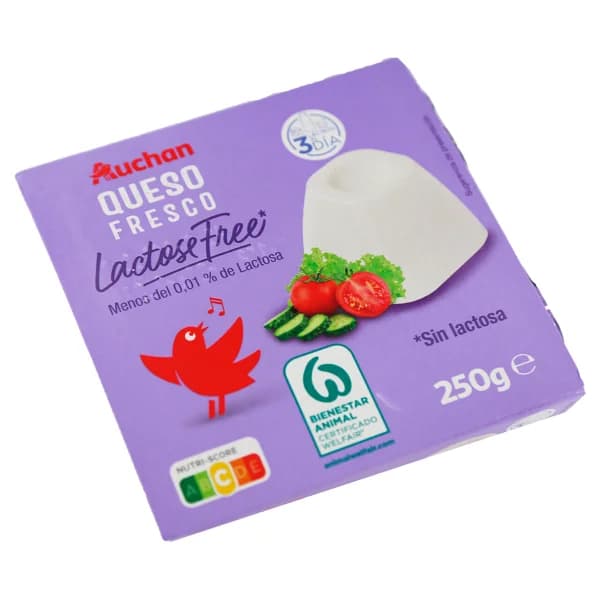 AUCHAN Queso fresco sin lactosa 4 uds. x 62,5 g. Producto Alcampo - 0.25 kg - Imagen del producto en Findit