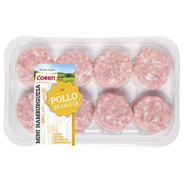 Bandeja con mini hamburguesas de pollo gallego COREN 8 x 25 g. - 0.2 kg - Imagen del producto en Findit