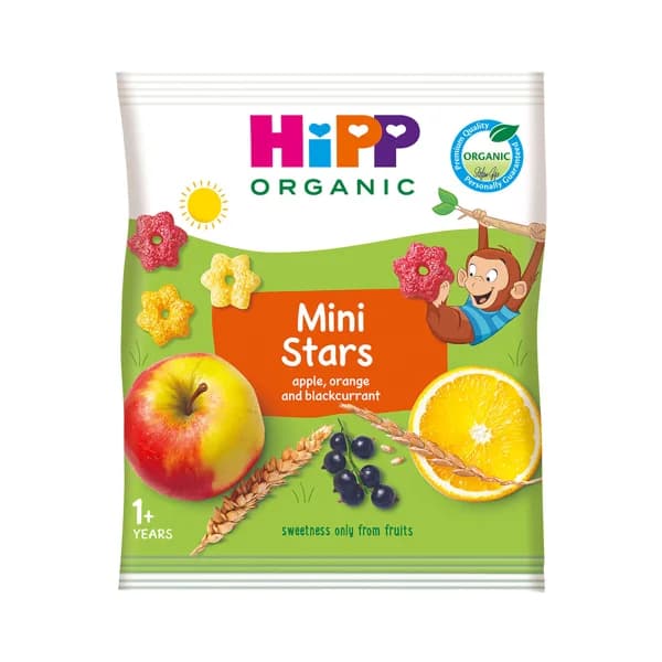 HIPP Biológico Estrellitas con frutas ecológicas (manzana, naranja y grosella negra), a partir de 1 año 30 g. - 1 ud - Imagen del producto en Findit
