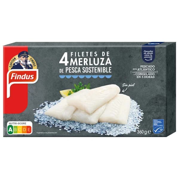 FINDUS Filetes de merluza sin piel, procedentes de MSC (pesca sostenible certificada) FINDUS 360 g. - 0.36 kg - Imagen del producto en Findit
