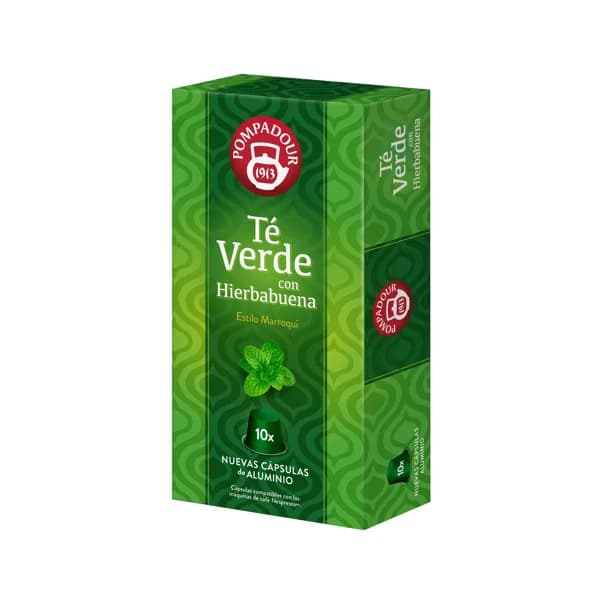 POMPADUR Cápsulas de té verde con hierbabuena 10 uds 32 g. - 1 ud - Imagen del producto en Findit