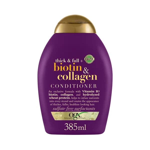 OGX Biotin & collagen Acondicionador con Biotina, Vitamina B7, Colágeno y proteina de trigo, para cabellos finos o delgados 385 ml. - 0.39 l - Imagen del producto en Findit