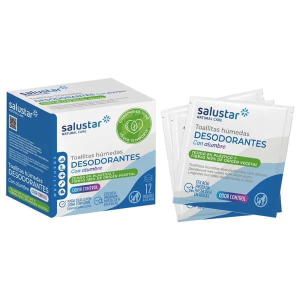 SALUSTAR Toallitas desodorantes unisex con aloe vera, camomila y alumbre 12 uds. - 1 ud - Imagen del producto en Findit