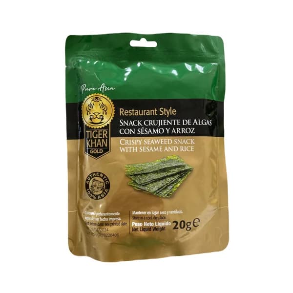 TIGER KHAN Snack de algas crujientes con sésamo y arroz TIGER KHAN 20 g. - 1 ud - Imagen del producto en Findit