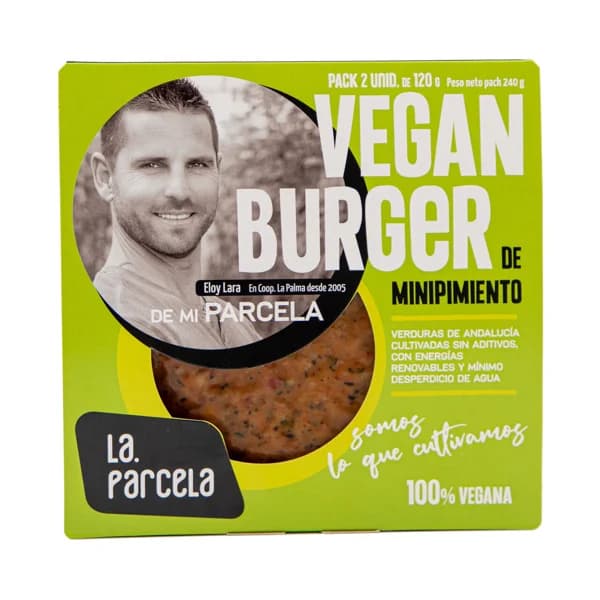 LA PARCELA Burger vegana a base de proteínas vegetales y pimientos asados LA PARCELA 2 x 120 g. - 0.24 kg - Imagen del producto en Findit