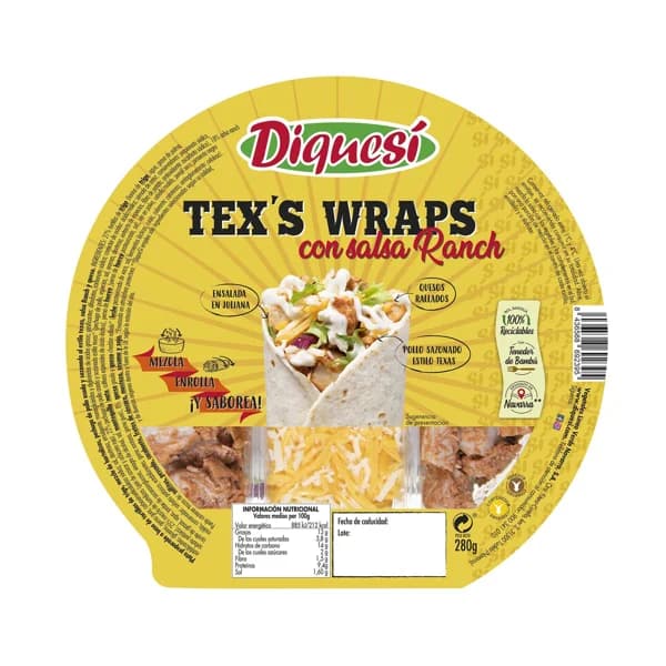 Tex wrap con salsa Racnh DIQUESÍ 280 g. - 0.28 kg - Imagen del producto en Findit