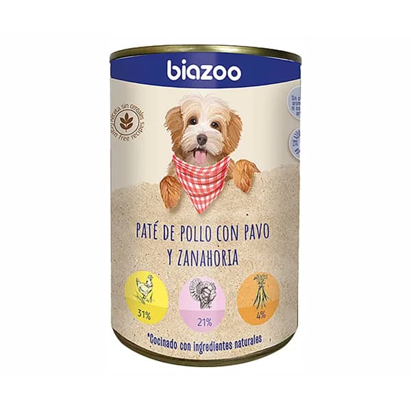 BIAZOO Alimentación lata perro de pate, pollo con pavo y zanahoria 395 g. - 0.4 kg - Imagen del producto en Findit