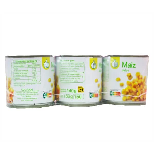 PRODUCTO ECONÓMICO ALCAMPO Maíz dulce en grano 3 x 140 g. - 0.42 kg - Imagen del producto en Findit