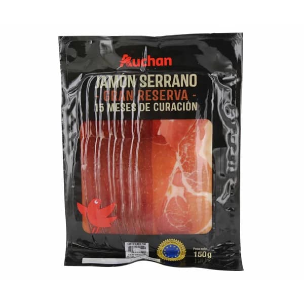 AUCHAN Jamón serrano gran reserva 15 meses 150 g. Producto Alcampo - 0.15 kg - Imagen del producto en Findit