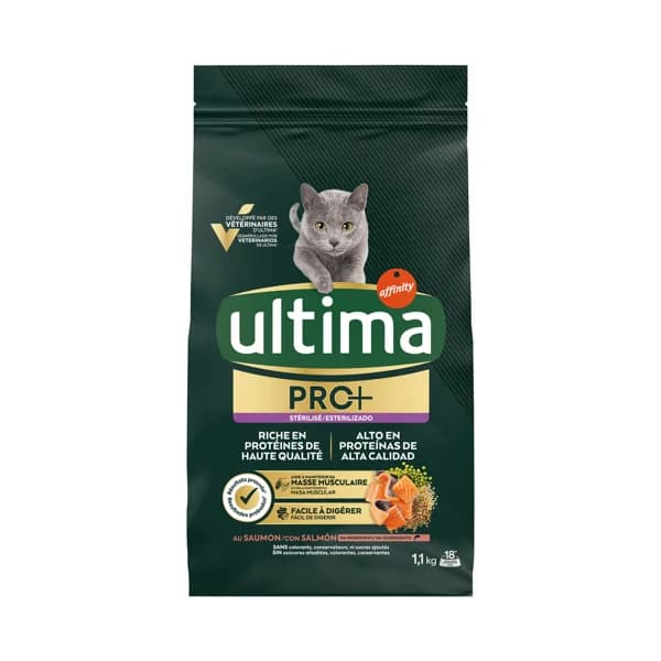 ULTIMA Pro+ Alimentación para gatos esterilizados, de salmón, alto en proteínas y sin azúcares añadidos, 1,1 kg. - 1.1 kg - Imagen del producto en Findit