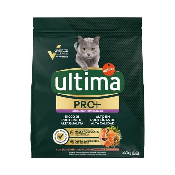 ULTIMA Pro+ Alimentación para gatos esterilizados, con salmón, alto en proteínas y sin azúcares añadidos, 375 g. - 0.38 kg - Imagen del producto en Findit