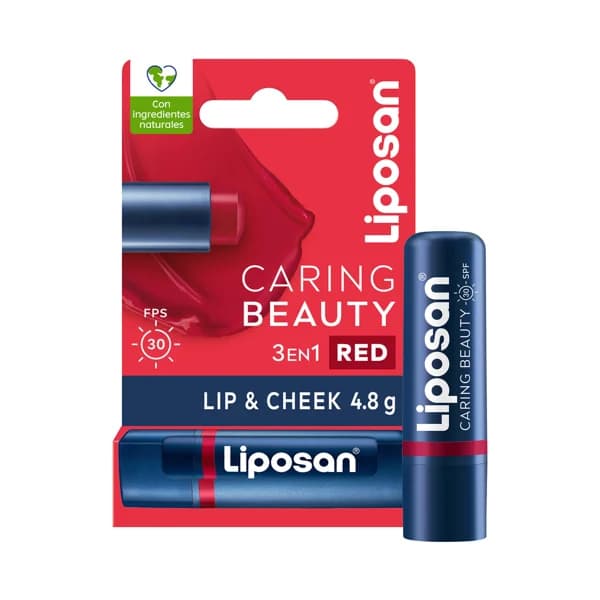 LIPOSAN Carin beauty 3 en 1 Bálsamo protector de labos y mejillas color intenso (rojo) y FPS 30. - 1 ud - Imagen del producto en Findit