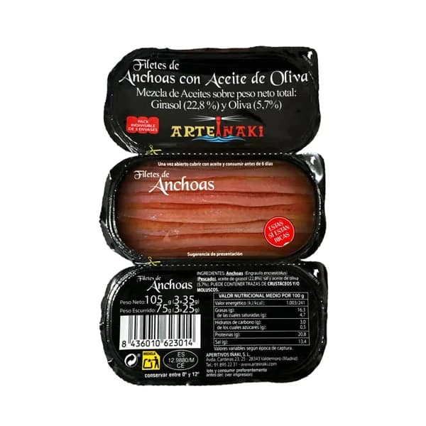 ARTEIÑAKI Tripack de anchoas en aceite de girasol 3 x 35 g. - 0.08 kg - Imagen del producto en Findit