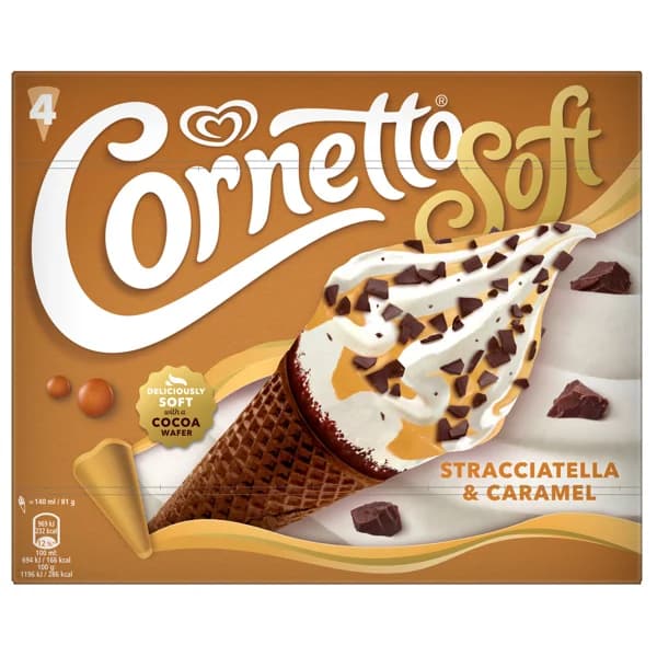 CORNETTO Soft de Frigo Conos de helado de vainilla, stracciatella y caramelo 4 x 140 ml. - 0.56 l - Imagen del producto en Findit