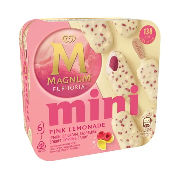 MAGNUM Euphoria de Frigo Mini bombón helado de limón, frambuesa y chocolate blanco 6 x 55 ml. - 0.33 l - Imagen del producto en Findit