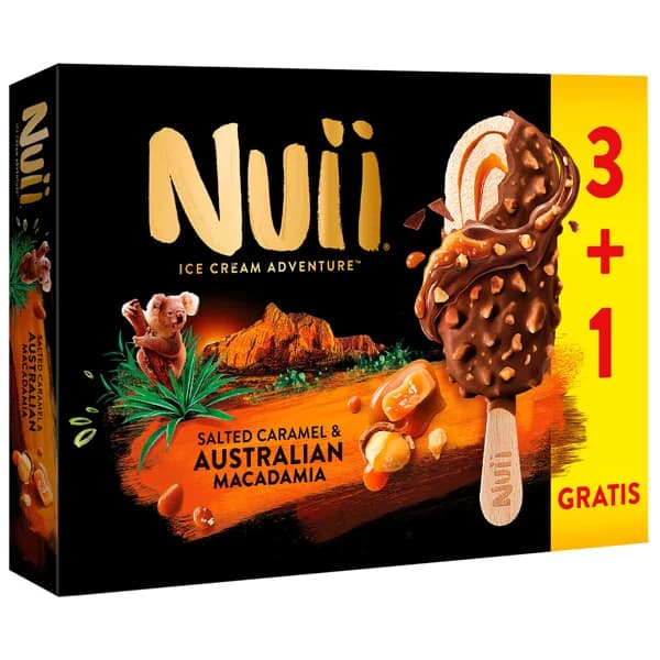 NUII Bombón helado de vainilla con caramelo salado y trozos de nueces de macadamia australianas 3 x 90 ml. - 0.27 l - Imagen del producto en Findit