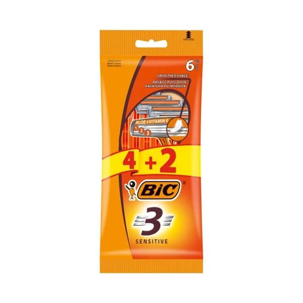 BIC Sensitive 3 Maquina de afeitar desechable, con cabezal de triple hoja 6 uds. - 1 ud - Imagen del producto en Findit