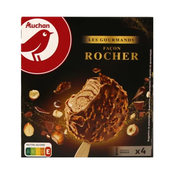 AUCHAN Les gourmands Mini bombones de helado de avellana, son salsa de avellana y cobertura de chocolate con leche  4 x 70 ml. Producto Alcampo - 0.28 l - Imagen del producto en Findit