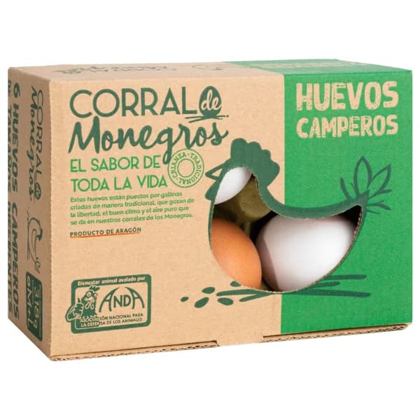 CORRAL DE MONEGROS Huevos de gallinas camperas frescos clases M y L y cat. A  6 uds. - 1 ud - Imagen del producto en Findit