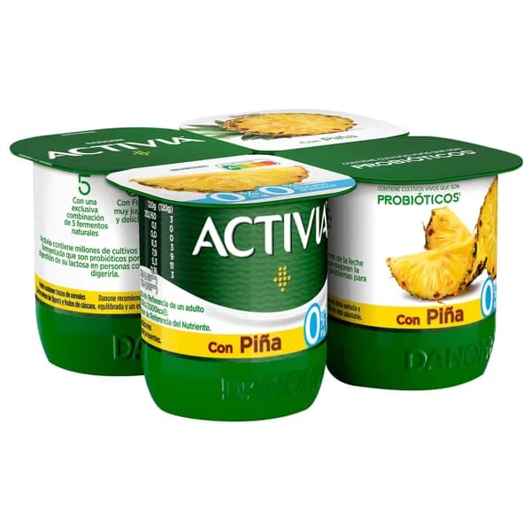 ACTIVIA Bífidus desnatado (0% materia grasa) con trocitos de piña de Danone 4 x 120 g. - 0.48 kg - Imagen del producto en Findit