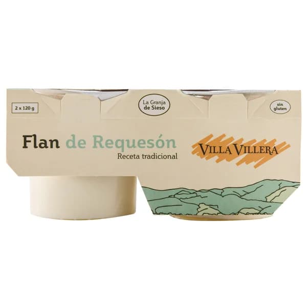 VILLA VILLERA Postre lacteo de flan de requesón, realizado sin glutén VILLA VILLERA 2 x 120 g. - 0.24 kg - Imagen del producto en Findit