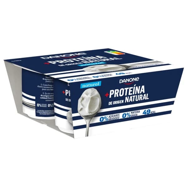DANONE + Proteina Yogur natural, 0 % materia grasa con proteína de origen natural 4 x 100 g. - 0.4 kg - Imagen del producto en Findit