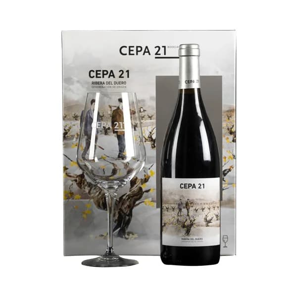 CEPA 21  Estuche con 1 botella de vino tinto con D.O. Ribera del Duero + copa. - 1 ud - Imagen del producto en Findit
