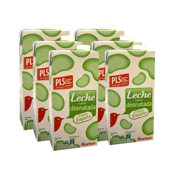 AUCHAN Leche desnatada de vaca 6 x 1l. Producto Alcampo - 6 l - Imagen del producto en Findit