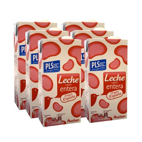 AUCHAN Leche entera de vaca 6 x 1l. Producto Alcampo - 6 l - Imagen del producto en Findit