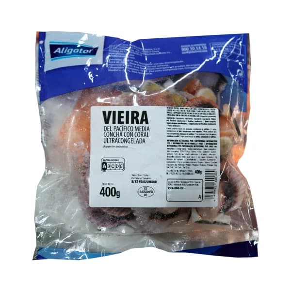 ALIGATOR Vieiras (8 / 12 piezas) del pacífico 1/2 concha, ultracongelada 400 g. - 0.4 kg - Imagen del producto en Findit