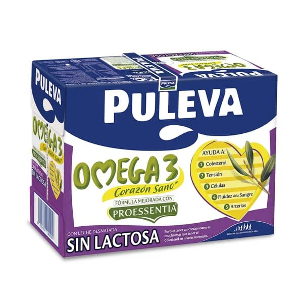 PULEVA Omega 3  Preparado lacteo desnatado, sin lactosa y enriquecido con ácido oleico y Omega 3 6 x 1l. - 6 l - Imagen del producto en Findit