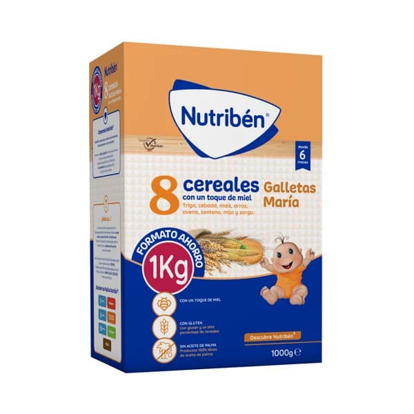 NUTRIBÉN Papilla en polvo con 8 cereales, miel y galleta María a partir de 6 meses NUTRIBÉN 1000 g. - 1 kg - Imagen del producto en Findit