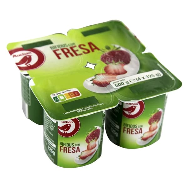 AUCHAN Bífidus con trocitos de fresa 4 x 125 g. Producto Alcampo - 0.5 kg - Imagen del producto en Findit