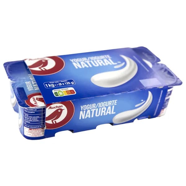 AUCHAN Yogur sabor natural 8 x 125 g. Producto Alcampo - 1 kg - Imagen del producto en Findit