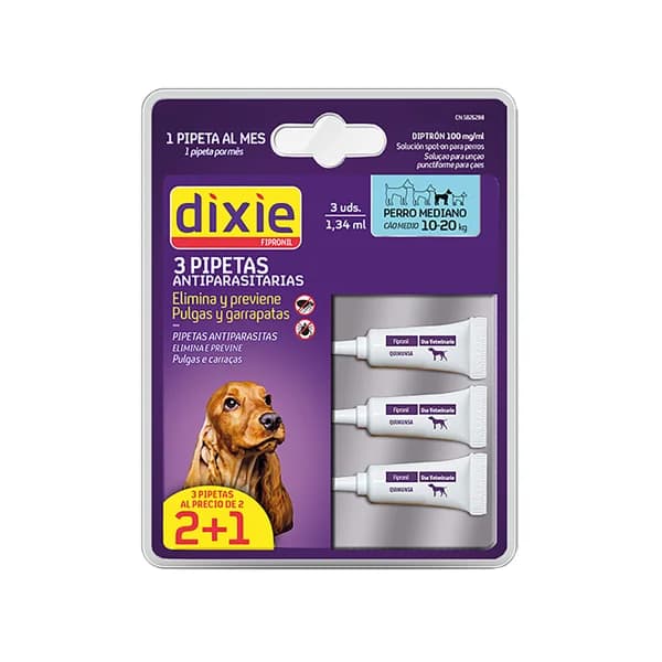 DIXIE  Tratamiento antipulgas y garrapatas con  Friponil  2 uds. 1,34 ml. - 1 ud - Imagen del producto en Findit