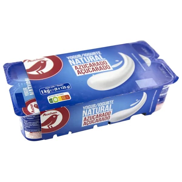AUCHAN Yogur natural azucarado 8 x 125 g. Producto Alcampo - 1 kg - Imagen del producto en Findit