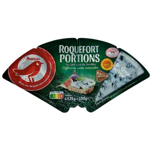 AUCHAN Queso en porciones roquefort 4 uds. Producto Alcampo - 0.1 kg - Imagen del producto en Findit