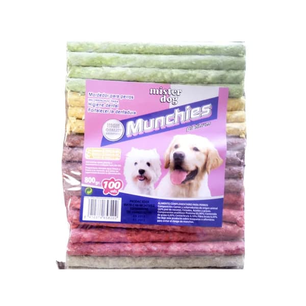 MISTER DOG Mordedores para perros dentales de colores MISTER DOG MUNCHIES 100 uds. 800 g. - 1 ud - Imagen del producto en Findit