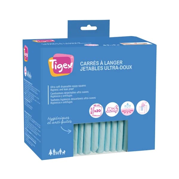 Cambiador desechable para bebé, 40 x 60cms, 20 uds, TIGEX. - 1 ud - Imagen del producto en Findit
