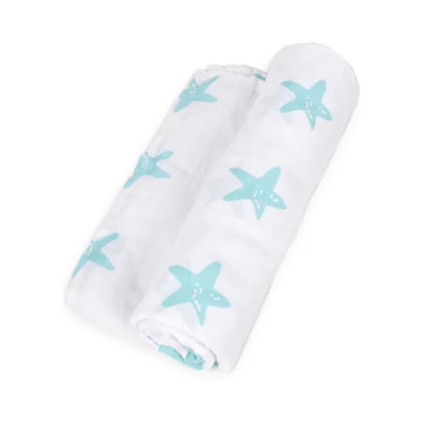 Muselina de 120x120cm, color blanco y turquesa, bambú, INTERBABY. - 1 ud - Imagen del producto en Findit