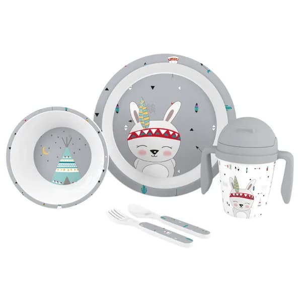 Vajilla de 5 piezas para bebé, apta para el microondas, INTERBABY Grey indie. - 1 ud - Imagen del producto en Findit